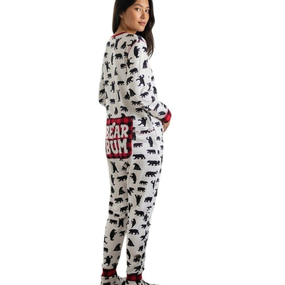 Little‎ Blue House Bear Bum Pajamas Women's Small Red Plaid One Piece Sleepwear